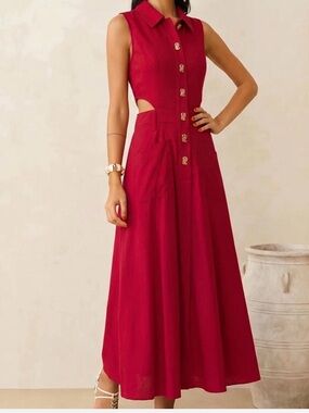 Commense Cotton linen Sleeveless Cutout Maxi Dress